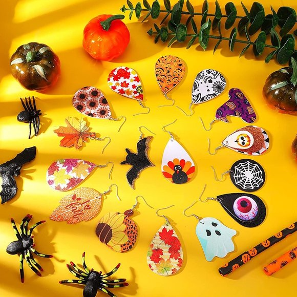 New 24 Pairs Seasonal Fall Faux Leather Earrings Teardrop Earrings Sunfl… - Picture 3 of 7